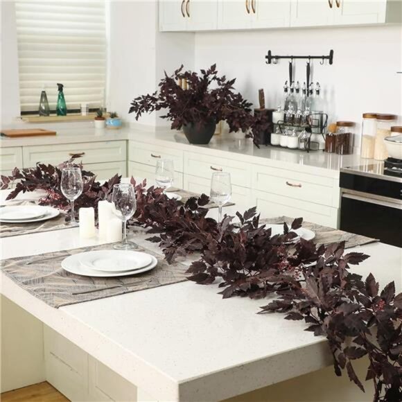New 2 Pcs Plum Cimicifuga Seeded Garland Fall Leaf Garland Artificial - Picture 5 of 7